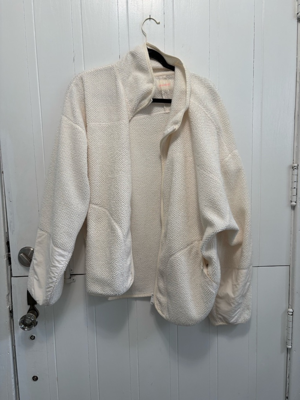 Free People Cream Textured Zip-Up Teddy Jacket